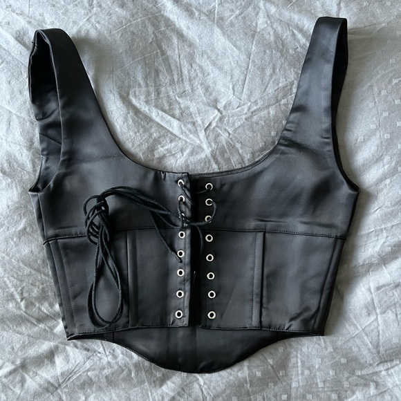 Danielle Guizio Satin Lace Up Bustier Top - Picture 3 of 4